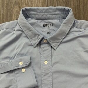 Rhone Commuter Dress Shirt Men's Large Blue Micro Check Stretch Button-Up *flaw